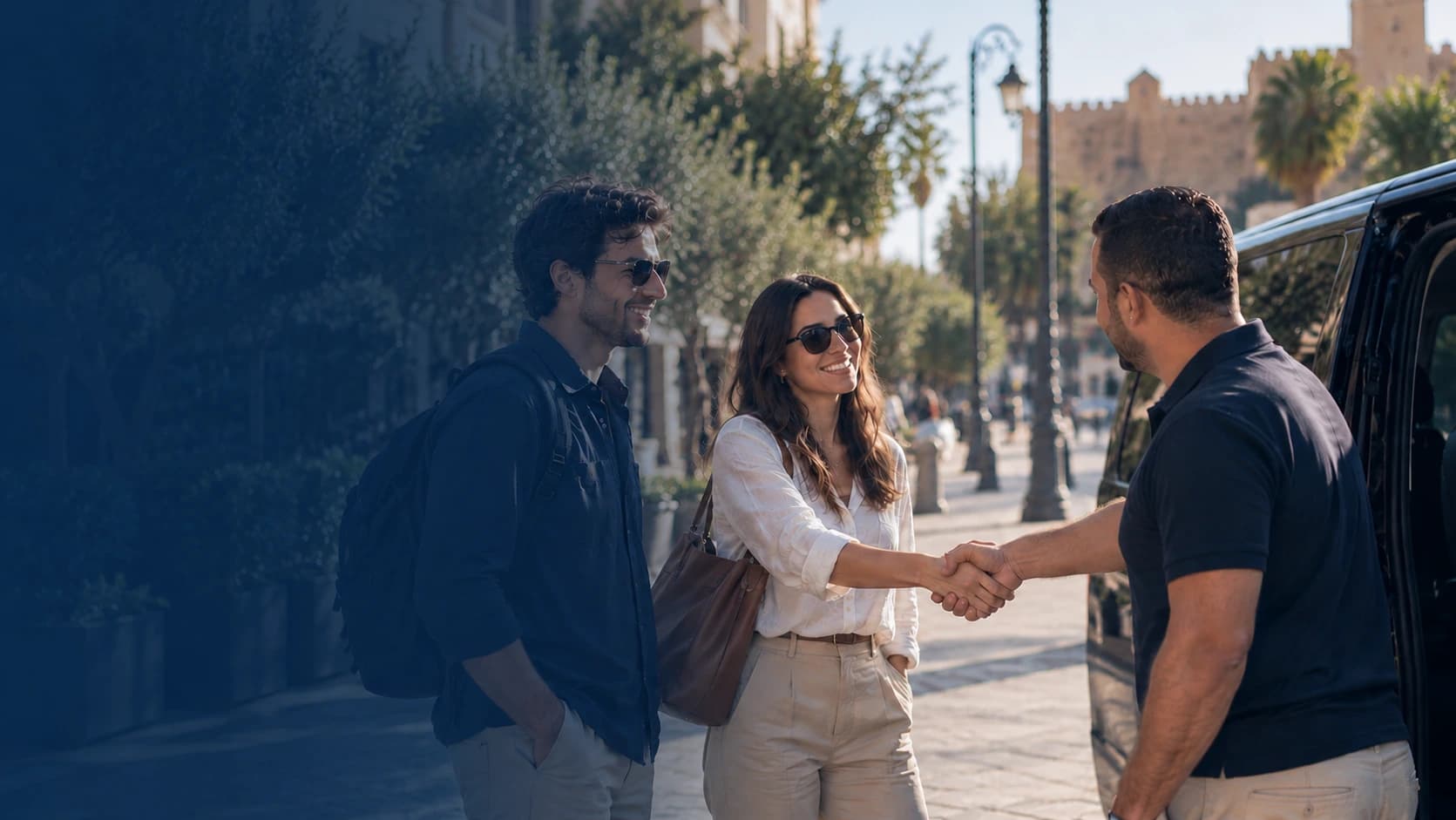 Chauffeur with a private transfer vehicle ready across Morocco