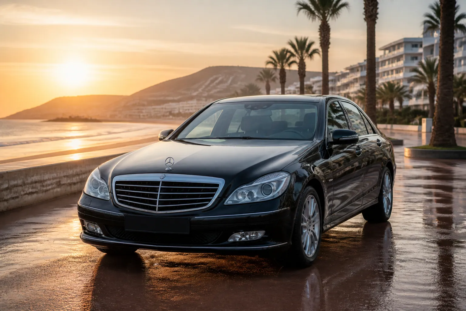 Private airport transfer vehicle ready for passengers arriving in Agadir