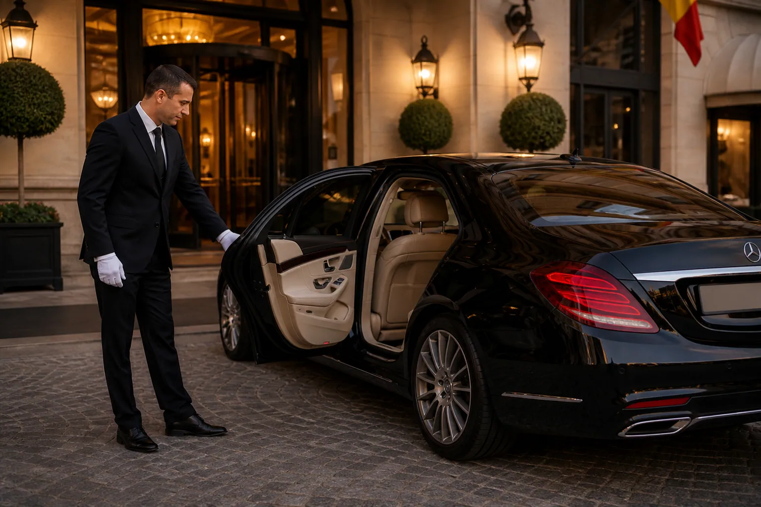 Traslado privado dejando a un huésped en la entrada de un hotel o riad en Marruecos